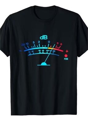 Black Short Sleeve Tee Shirt w/ Classic old school Recording VU meter on it